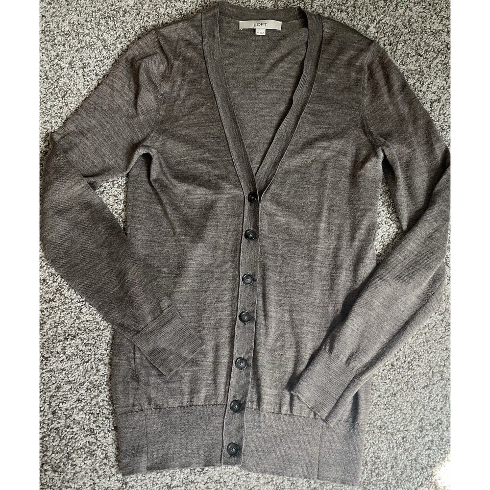 LOFT Women's XS Taupe Tan Light Weight Knit Button Front Cardigan